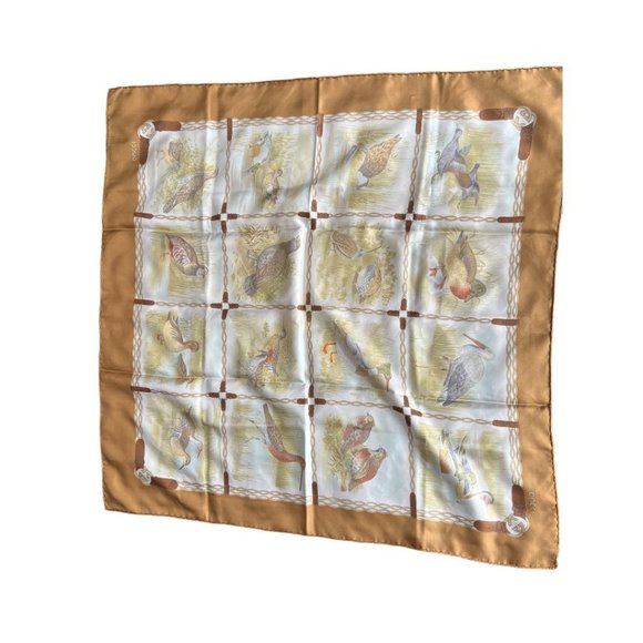 GUCCI: Silk Scarf With Birds & Logo #L069 - Picture 3 of 12